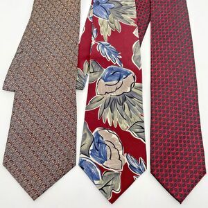 Audrey Preferred Stock Kenneth Cole Silk Neckties Lot of 3 Floral Geometric Red